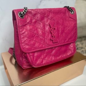 Saint Laurent Nikki Leather Crossbody Bag (pink)